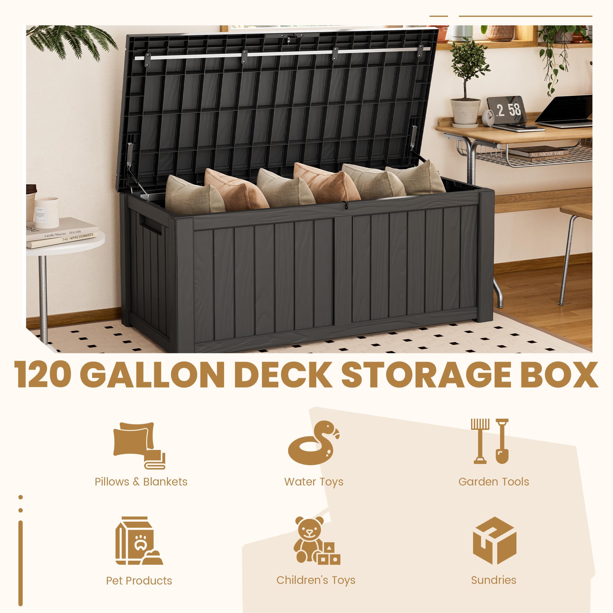 LHBCRAFT 31/72/120-gallon outdoor deck storage box Waterproof, Lockable, Extra Seat, UV 1000+ Anti-ultraviolet, Easy Installation, Reinforced Structures,Christmas gift