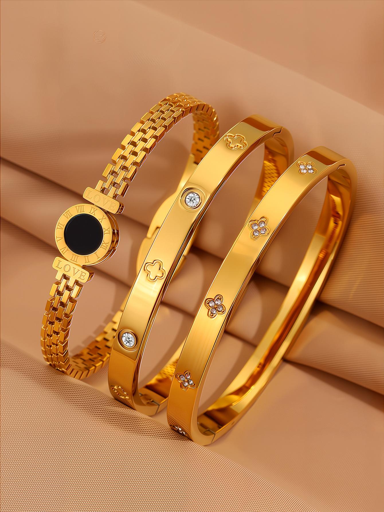 French Luxury Classic Bracelet Set, Stainless Steel Fashion Accessory, Perfect Birthday Gift & Vacation Wear, Casual Style