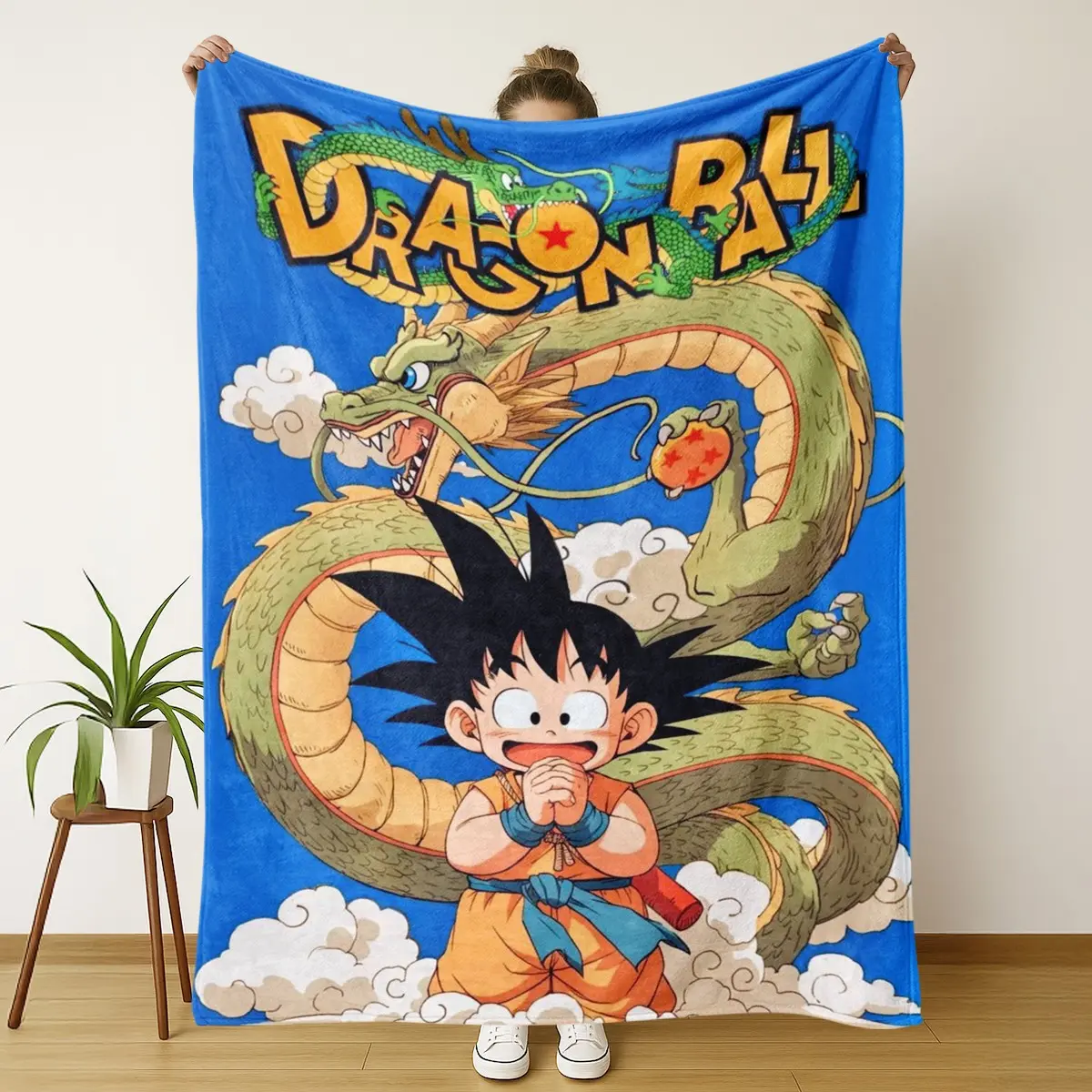 Dragon Ball Goku Shenron Throw Blanket, Blue Anime Dragon Flannel, Soft Cozy Japanese Anime Blanket for Sofa Bed Gift