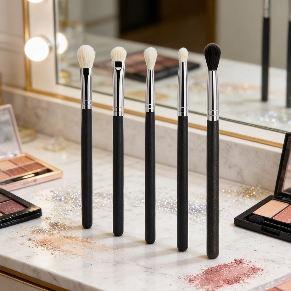 5pcs Makeup Eyeshadow Brushes, Flat Eye Shadow Shader, Crease Blending Brushes, Goat Hair, Liquid Cream Powder, Make Up Tool