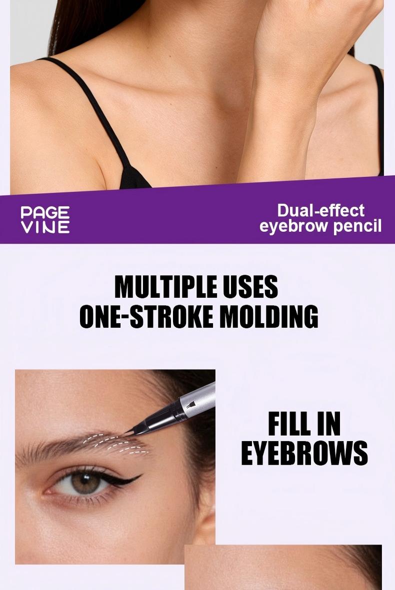 New Upgraded 2-in-1Waterproof Liquid Eyebrow Pencil Brush Set, 4 Fork Design, Long-Lasting Natural Look, Suitable for All Skin Types