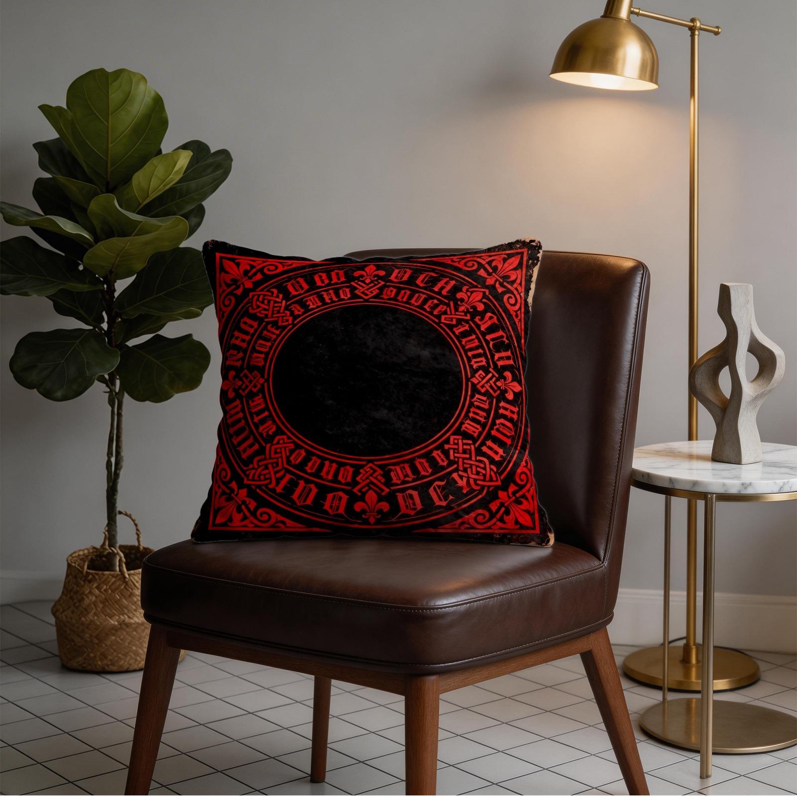 1 Pack Gothic Vintage Print Throw Pillow, Celtic Knot & Fleur-de-lis Decorative Accent Cushion, HD Digital Print Zippered Pillow Cover, Non-Fade Washable, 18×18 Inch Home Decor Pillow for Sofa, Bed, Chair