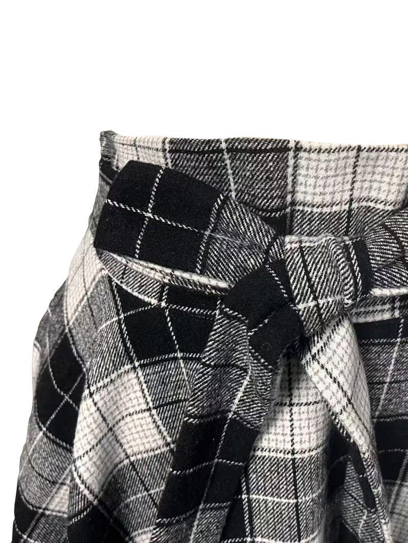 Women's Plaid Print Tie Front Split Thigh Shirt Skirt, Street Fashion Casual High Waist Long Skirt, Split Hem Skirt for Daily Outdoor Wear, Women's Bottoms for Spring & Fall