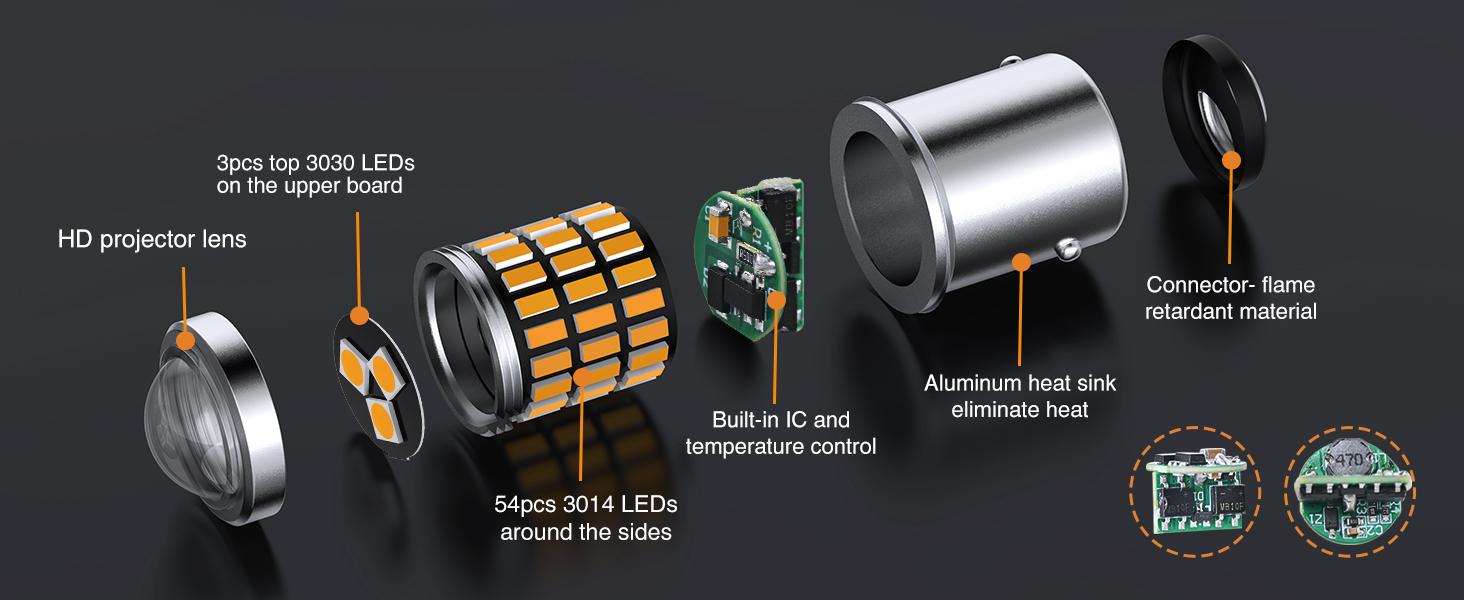 Nilight 57LED 1157 Amber Yellow 2057 2357 BAY15D 7528 LED Bulb (Pair) Super Bright Waterproof Headlight