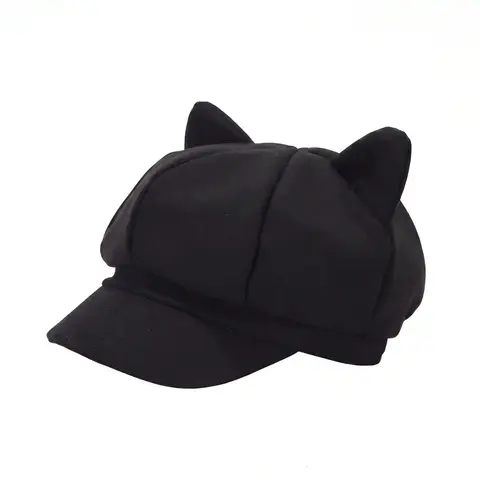 Cute Cat Ear Design Beanie Hat, Casual Trendy Retro Beret Hat for Women & Men, Fashionable Black Hat for Daily Wear for All Season, Adjustable Hat, Fashion Hats