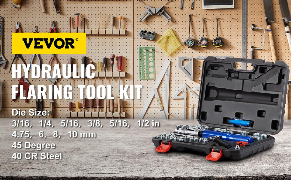VEVOR Hydraulic Flaring Tool Kit, 45 Double Flaring Tool, Brake Repair Brake Flaring Tools for 3/16-1/2, Brake Flare Tool with Tube Cutter and Deburrer, 32 PCS Tube Flaring Tools for Copper Lines