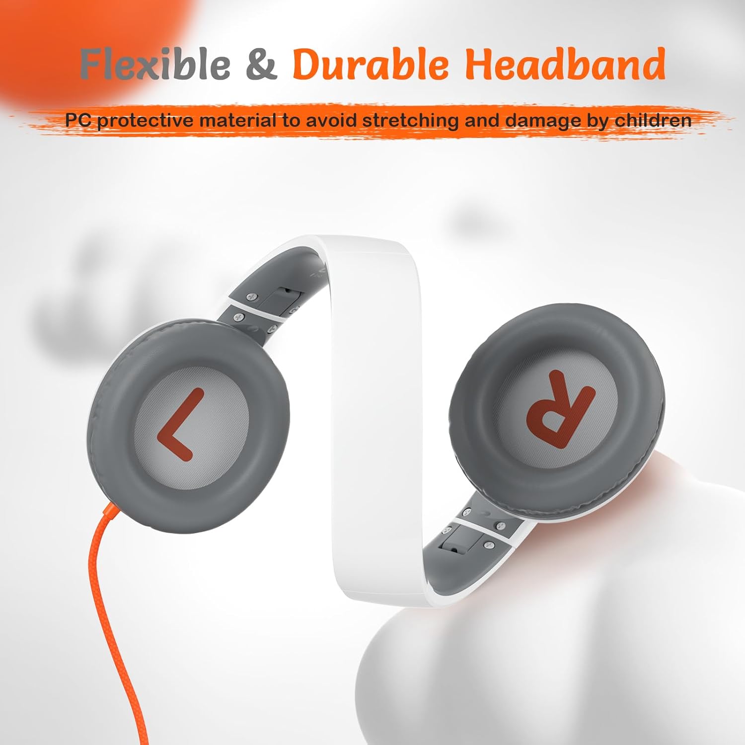 Wired Headphones with Microphone, Volume Limited to 85/94dB, Foldable 3.5mm Jack Headset for Girls,  Over-Ear Headphones for School, Study & Travel, Includes Carry Case(White)