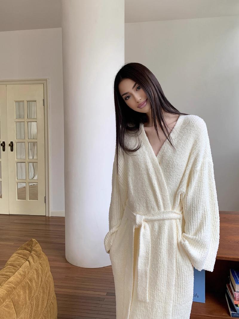 Women's Double-Sided Plush Robe｜Thickened Long Loungewear｜Warm Flannel Pajamas for Fall & Winter｜Soft, Cozy, and Wearable Indoors
