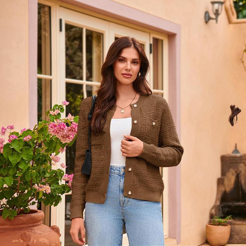 GRACE KARIN Womens Open Front Button Down Long Sleeve Texture Knit Cardigan Sweaters with Pockets