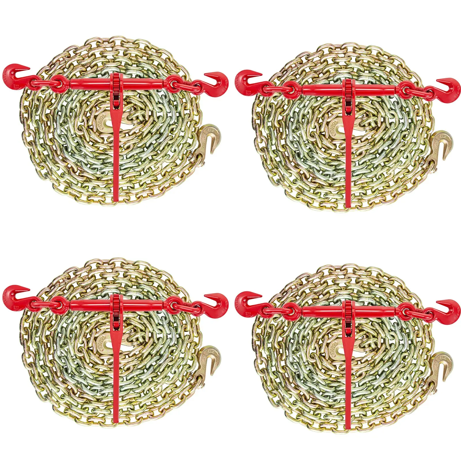 VEVOR Ratchet Chain Binder and Chain Kit, Load Binder with G80 Chains and Grab Hooks, Tie Down Hauling Kit for Truck and Flatbed Trailer, 13 Configurations
