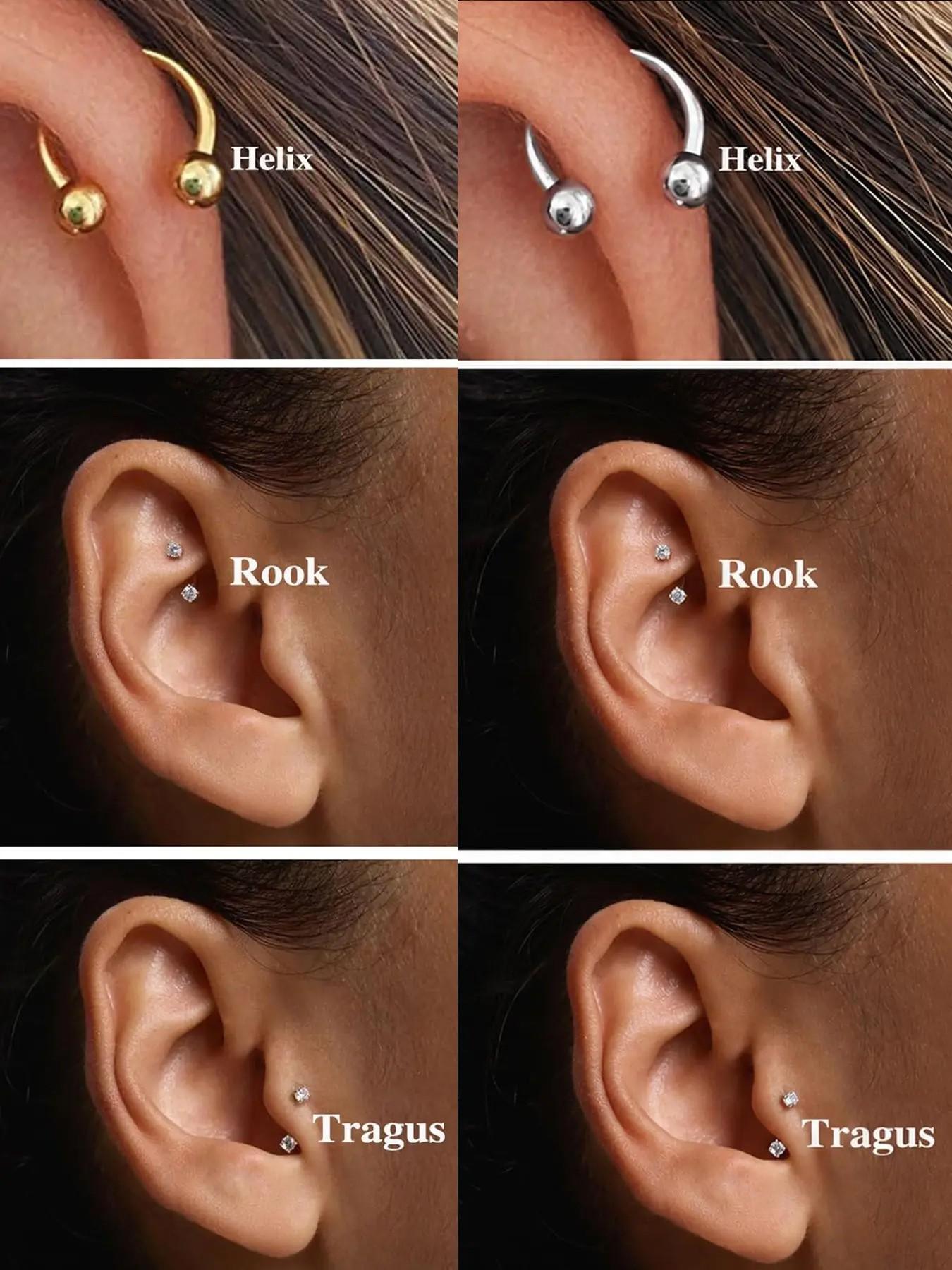 Cute Horseshoe Nose Ring, Gold Silver Nose Rings Hoops with Double CZ Gems, Hypoallergenic Septum Ring for Women Men, Small Cartilage Helix Tragus Daith Labret Piercing Jewelry 20G/18G 8mm Helix Pierced Ring
