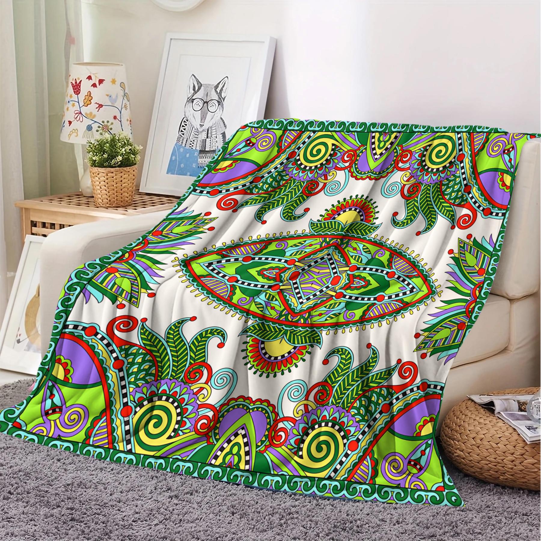 1Pcs Boho Paisley Digital Print Flannel Blanket, Vibrant Ethnic Style Throw Blanket, Ultra-Soft Cozy Warm Blanket, All-Season Decorative Gift Blanket, Perfect for Bedroom, Sofa, Couch, Camping, Travel, Dorm Decor