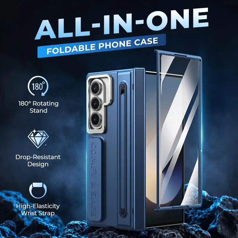 Premium Folding Shockproof Protective Smartphone Case - Anti-Drop Cover with Stand, Pen Holder, Casing for Mobile Devices