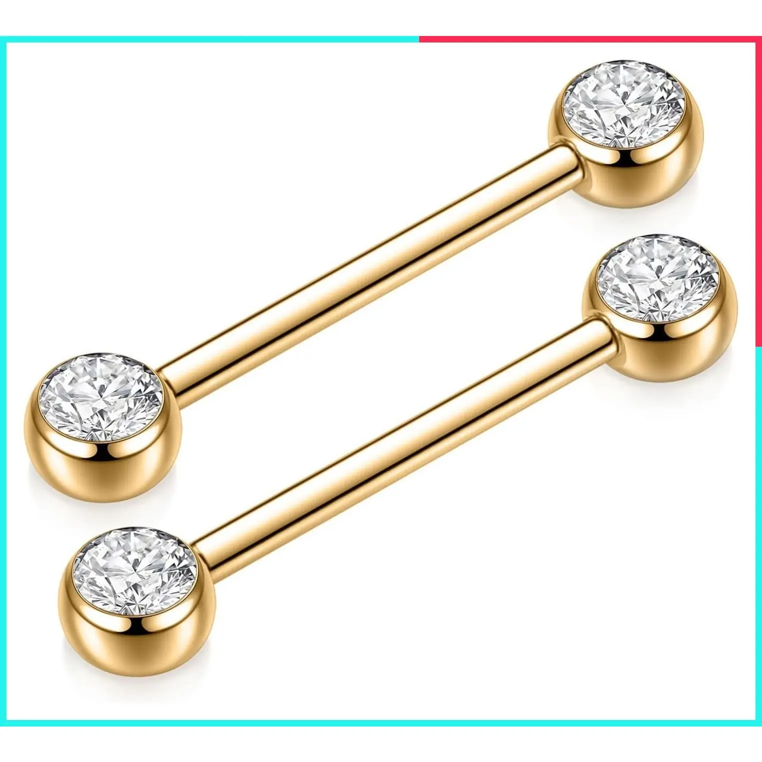 Titanium Nipple Rings 14G Internally Threaded Straight Barbells, Implant Grade Hypoallergenic Nipple Piercing Jewelry with Cubic Zirconia Opal, Gold Silver Rose Gold Black, 12mm 14mm 16mm 18mm 20mm