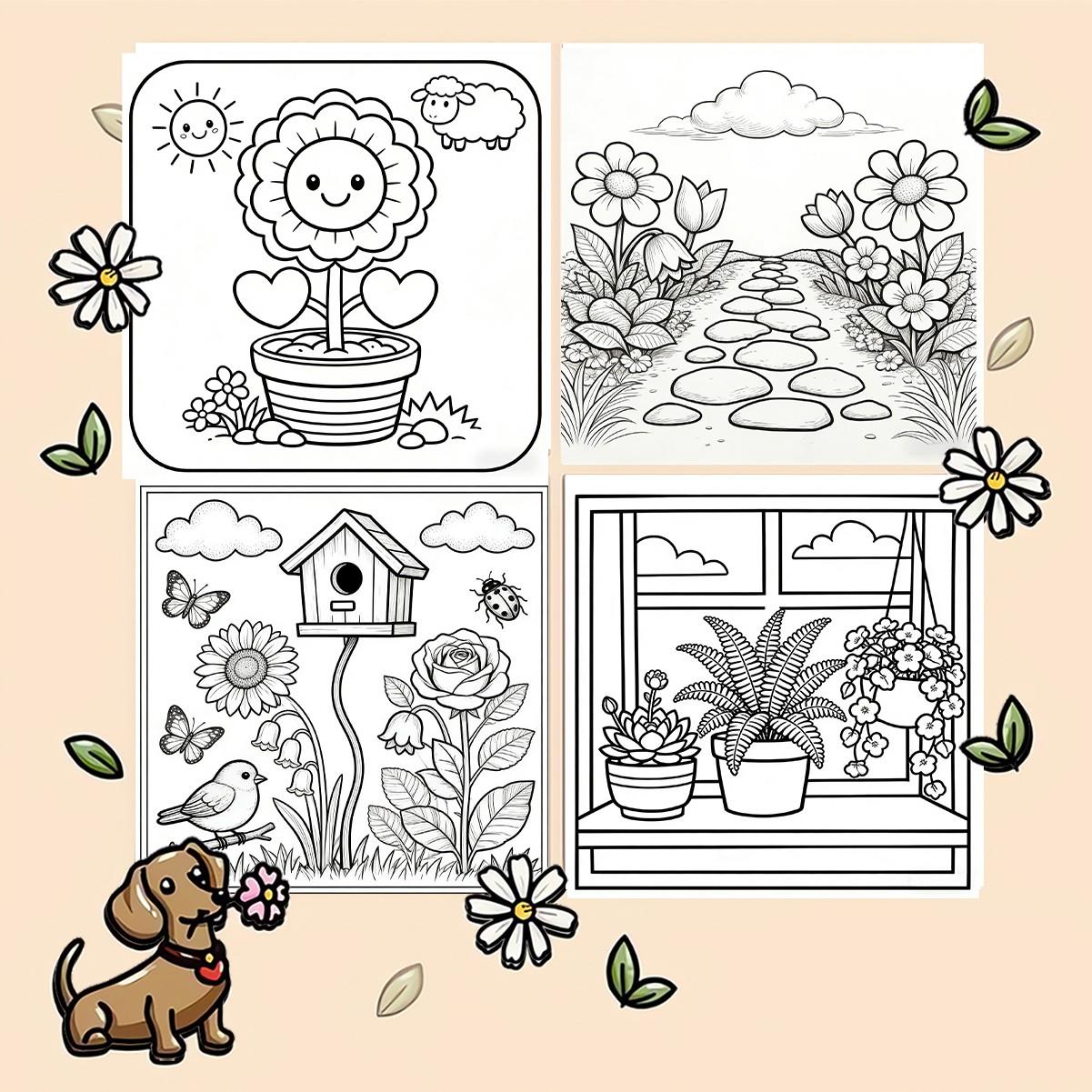 Bloom & Garden Comforts Bold & Easy Coloring Book for Kids & Adults - 22 Cute Kawaii Cozy Garden & Plant Coloring Pages, 120gsm Thick No Bleed Paper, Non-Toxic Odorless, Glue Binding, Perfect for Stress Relief