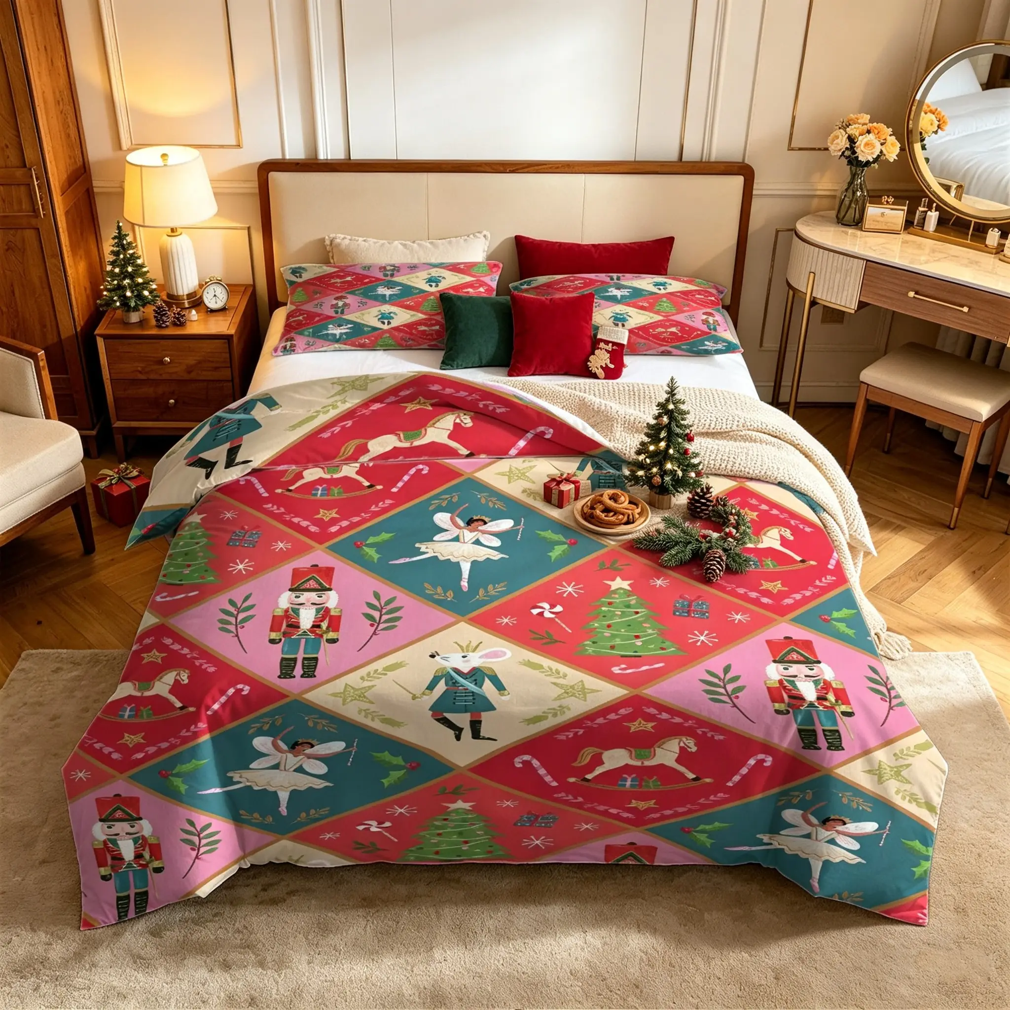 2/3Pcs Christmas Nutcracker Digital Print Duvet Cover Set, Comforter Cover Included, No Filler For This Festive Decorative Bedding Set, Builds Warm Holiday Atmosphere, Designed For Adult Households, Suitable For Bedroom Seasonal Renovation & Holiday Decor
