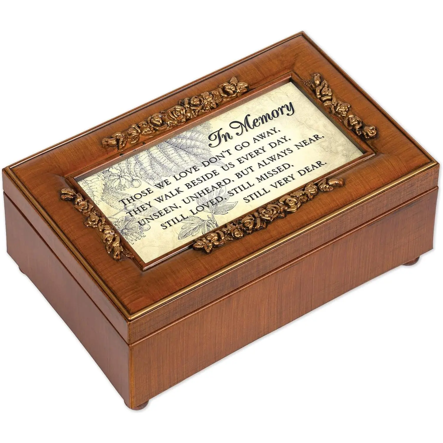 in Memory Bereavement Rich Walnut Finish Petite Rose  Box Plays Wind Beneath My