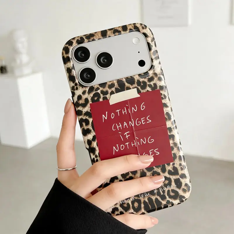Women's Casual Leopard Print Slogan Customizable Polycarbonate Smartphone Case - 2-in-1 Glossy Accessory with Waterproof, Shockproof, Durable Protection for iPhone Series (17/16/16 Plus/15/14/13/12/11/X), Ideal Holiday Gift