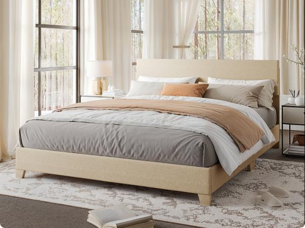 MUTICOR Full/King/Queen Bed Frame Size Upholstered Platform Bed Frame with Line Fabric & Adjustable Headboard,【Frame Only No Mattress】 Wood Slats Support,No Box Spring Needed#TikTokShopBlackFriday #ChristmasGifts
