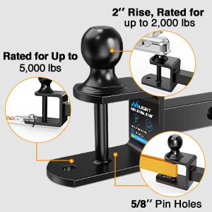 Nilight 3 in 1 ATV UTV Multi Hitch Mount with 2 inch Ball Hitch Rated 2000 LBS Fits 1-1/4 Inch Receiver Winch Strap Loop Rated 5000 LBS Outdoor