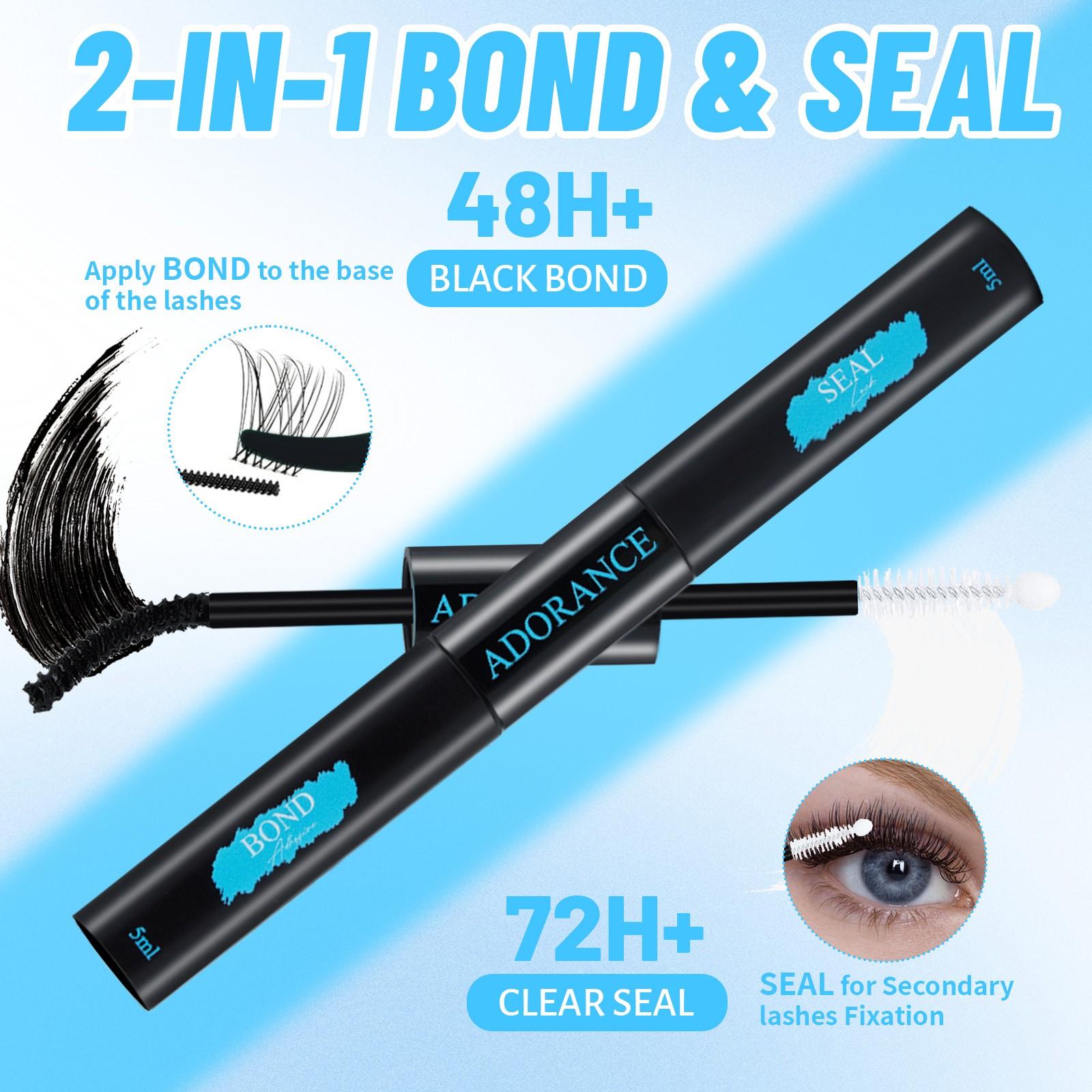 ADORANCE Waterproof Eyelash Glue (5-Count Pack), 2-in-1 Long-Lasting Lash Bond and Seal Glue, Sweat-Proof Eyelash Extension Glue for Cluster Lashes, Waterproof Eyelash Clusters