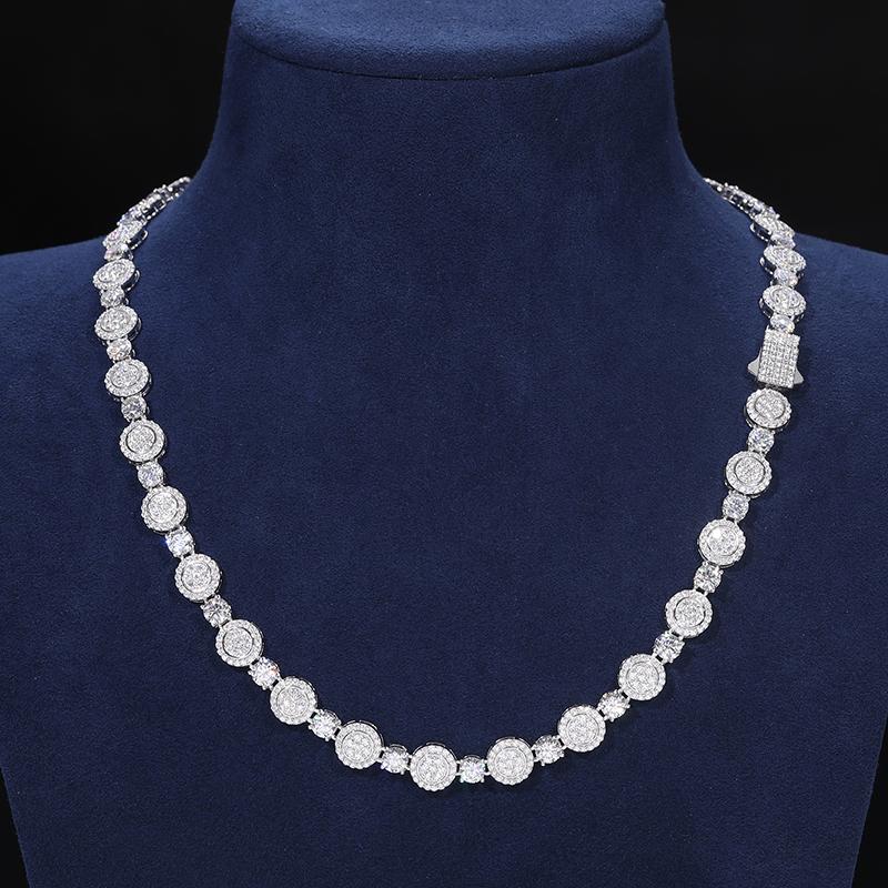 【#N199】Round Pendant Necklace S925 Sterling Silver Synthetic Moissanite Necklace Tennis Round Pendant Suitable for Men and Women Hip Hop Rap Trend Daily Accessories Gift