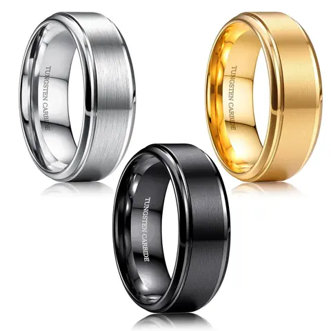 CASSIECA Tungsten Wedding Rings for Men Women 8MM Mens Wedding Band Black/Silver/Gold Matte Surface Polished Edge Engagement Promise Ring Comfort Fit 6 14 High Quality Materials Sturdy Durable Hypoallergenic Men's Accessories, Unisex Sohochic