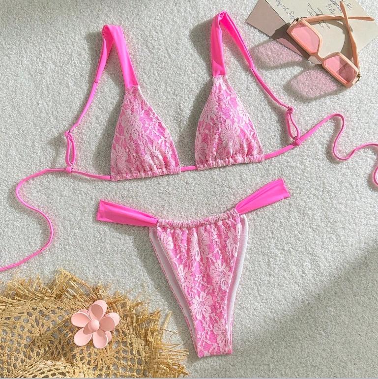 2026 Women's Floral Print Triangle Cup Bikini Set, Adjustable Straps, Low Waist Thong Style, Perfect for Beach and Pool Selfies, Swimsuit Set