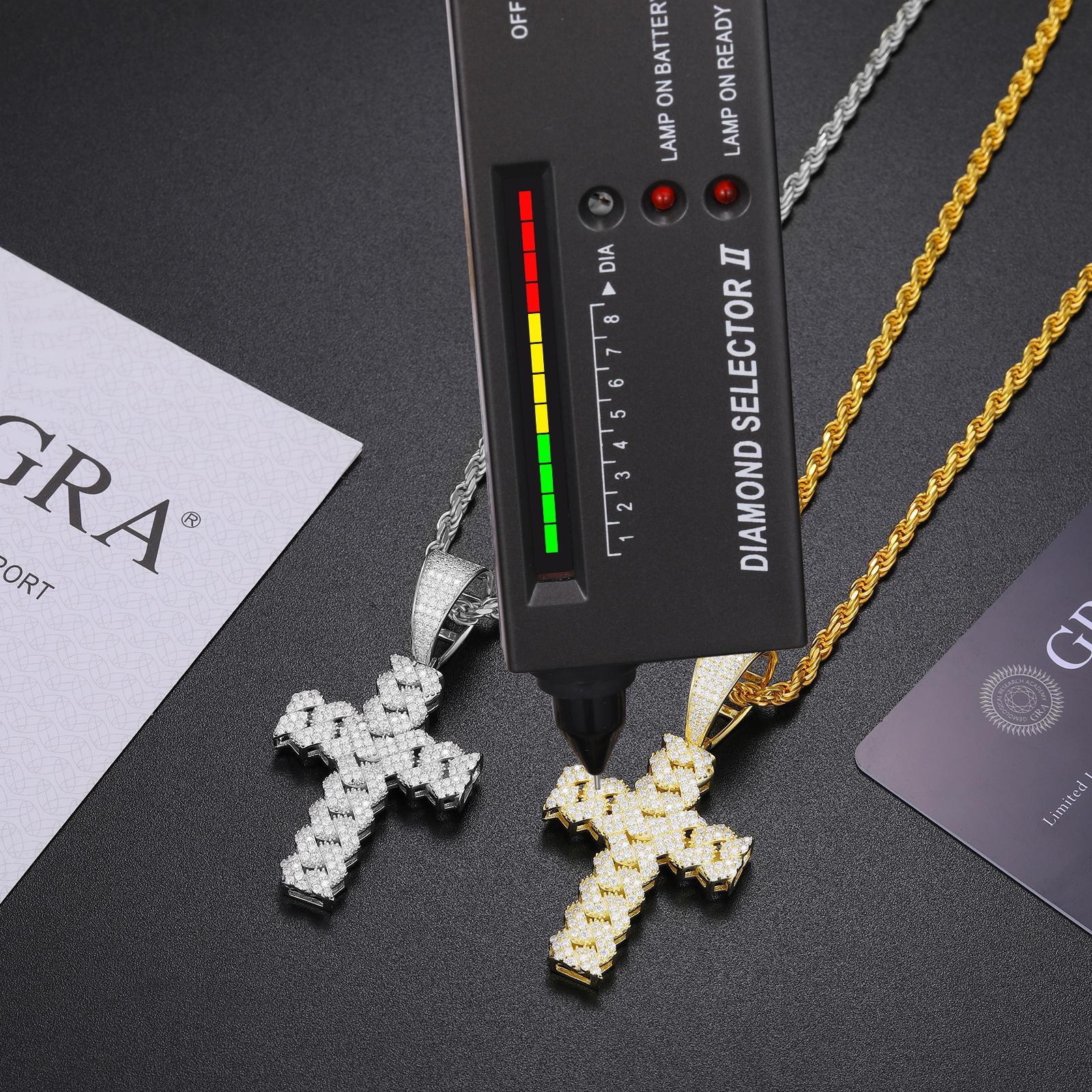 【P259】D VVS Synthetic Moissanite Cross Pendant Necklace Iced Out Bling 925 Sterling Silver UCCIYO Men Women Hip Hop Jewelry Gift