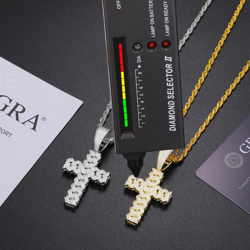 【P259】D VVS Synthetic Moissanite Cross Pendant Necklace Iced Out Bling 925 Sterling Silver UCCIYO Men Women Hip Hop Jewelry Gift