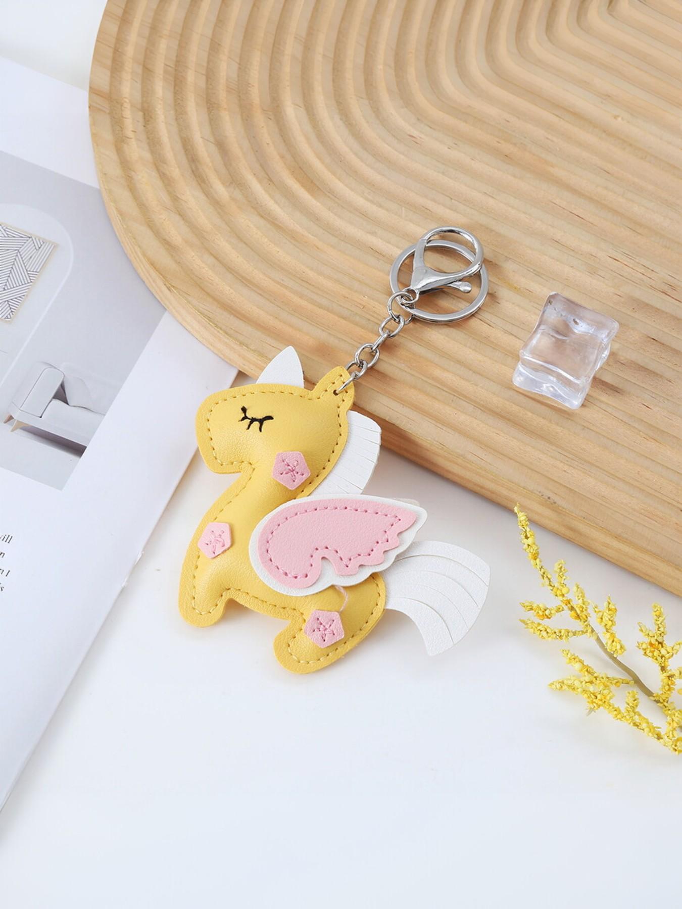 New Mini Horse Leather Keychain, PU Bag Key Ring, Dual Layer Multi-Sided Unicorn Leather Pendant, Perfect Holiday Gift