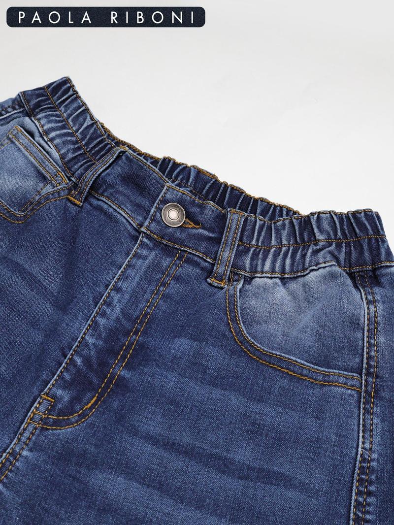 Women's High Elastic Denim Banana Pants, Fitted Casual Style, Plain Pattern, All Seasons Wear, Comfortable and Stylish