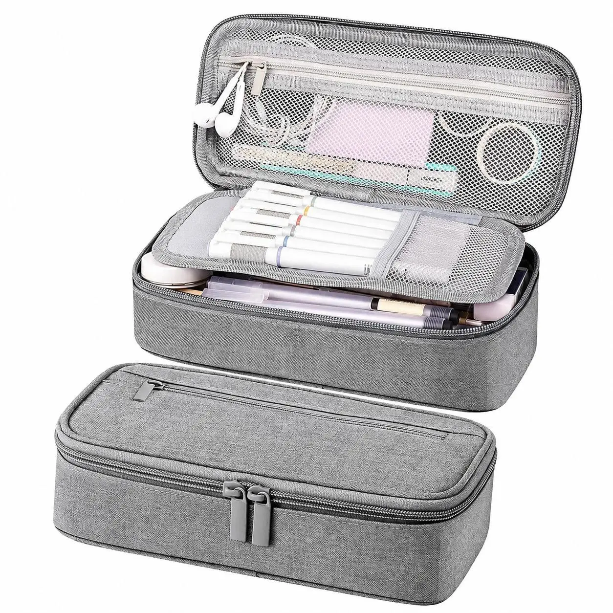 Large Capacity Pencil Case for Students – Durable Polyester Organizer with Multiple Compartments, Smooth Zippers, Lightweight Design, Ideal for School Supplies, Art Materials, and Daily Use by Elementary and Middle School Learners