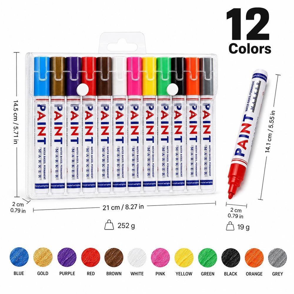 Permanent Paint Marker Pen Set, Waterproof Quick Dry Markers for Car Tires, Metal, Wood & Glass, Ideal for DIY Crafts & Repair, Waterproof Art Markers, Marker Pens Set
