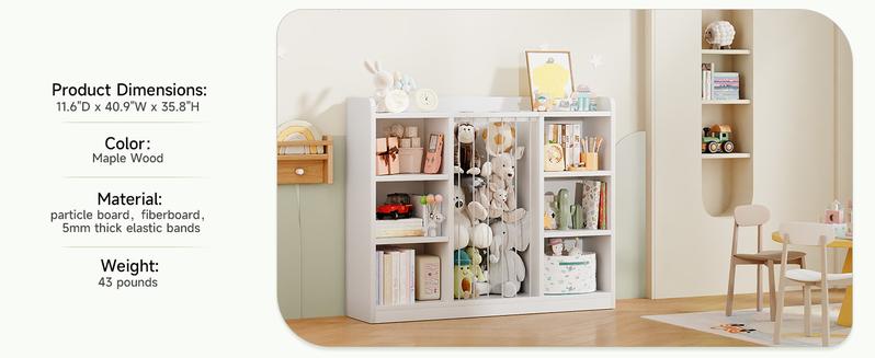 ONBRILL Toddler Stuffed Animal Zoo, Toy Storage Organizer for Playroom, BookShelf for Kids Rooms, Plush Toy Organizers and Storage, Elastic Band Child Bookcase, Toy Shelf with 8 Storage Cubbies