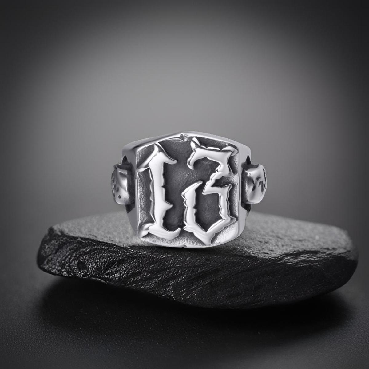 Lucky Number 13 Rings, Skull Ring for Men Gothic Punk Stainless Steel Ring Biker Skeleton Ring Cocktail Party Jewelry