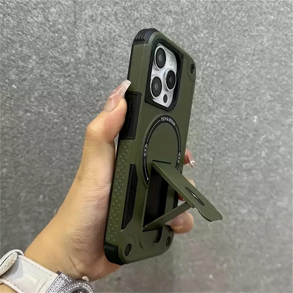 Heavy Duty Mechanical Armor Style Case with Magnetic Adsorption, Anti-Slip Design, Hidden Stand for iPhone 17 16 15 14 13 12 11 Pro Max Full Coverage Protection