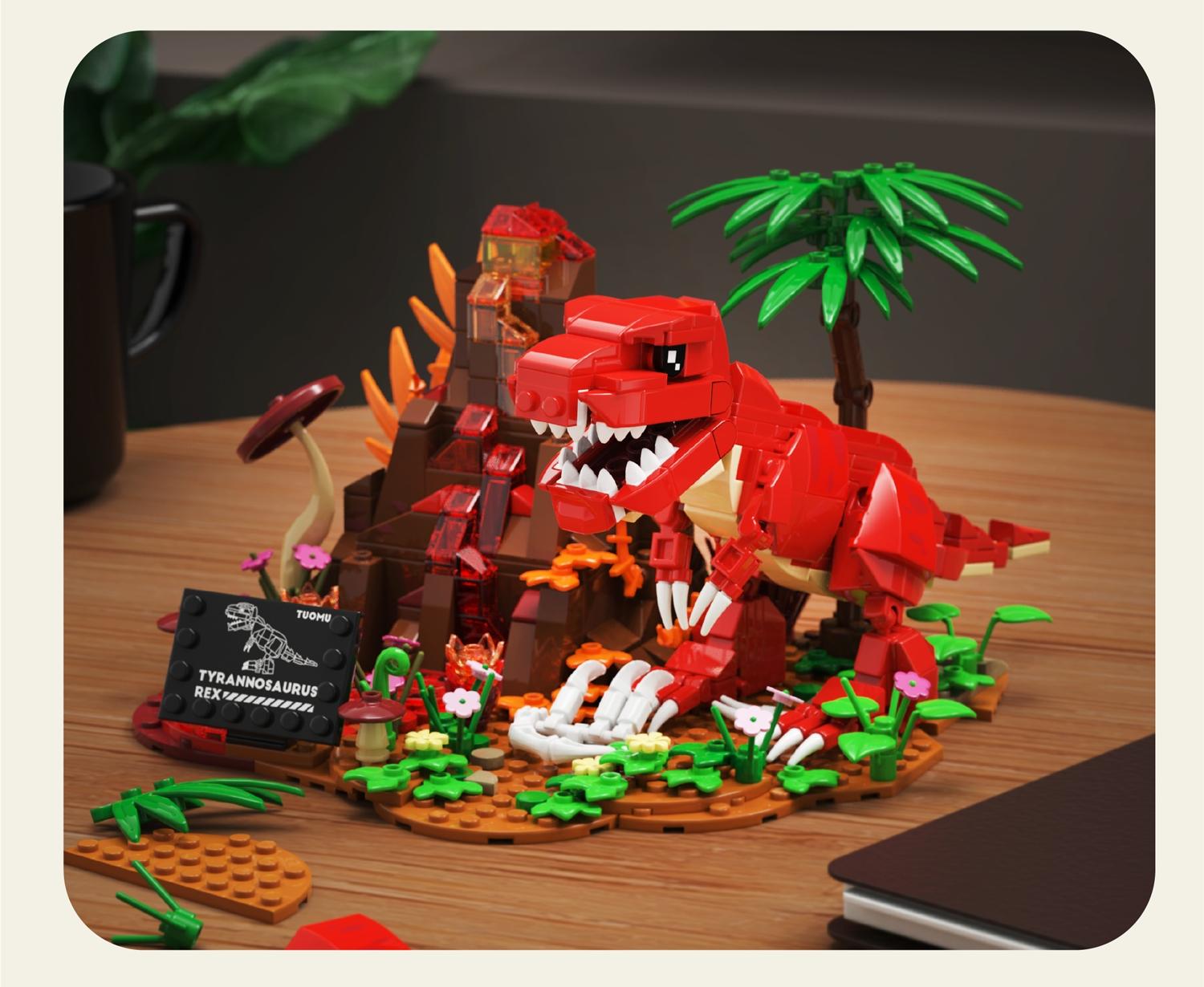 Cute T-Rex Building Block Set DIY Mini Dinosaur Model Desktop Decoration, Fun Creative Gift for Boys Girls Adults, Stress Relief Collectible