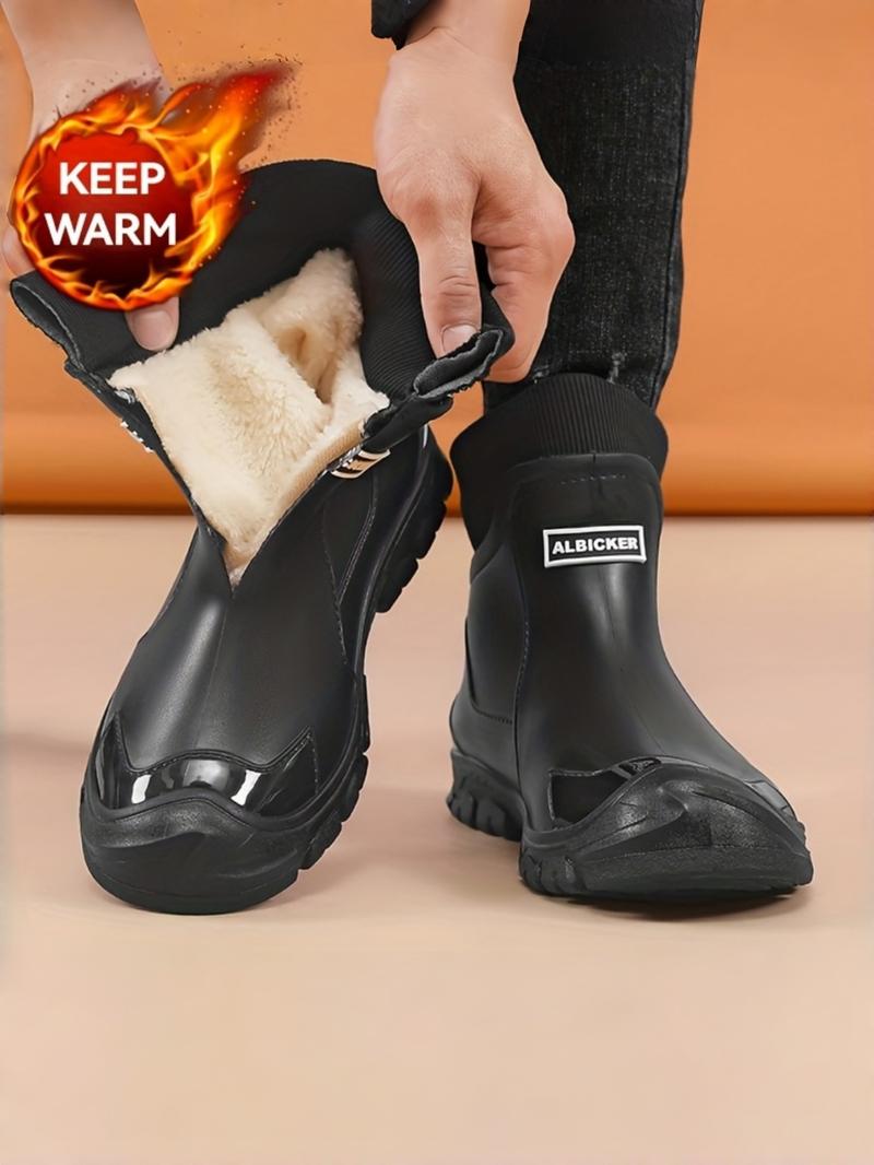 Women's Large Size Warm Durable Rain Boots Short PVC Outdoor Water Shoes Kitchen Work Waterproof Fishing Car Wash Shoes