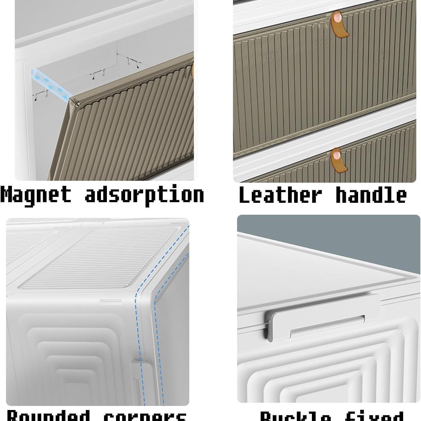 Stackable Plastic Durable Storage Cabinet, Foldable Shoe Rack Rolling Wardrobe Organizer Box with Cover and Locking Wheels, Home Living Room Office Dorm (3 Layers)