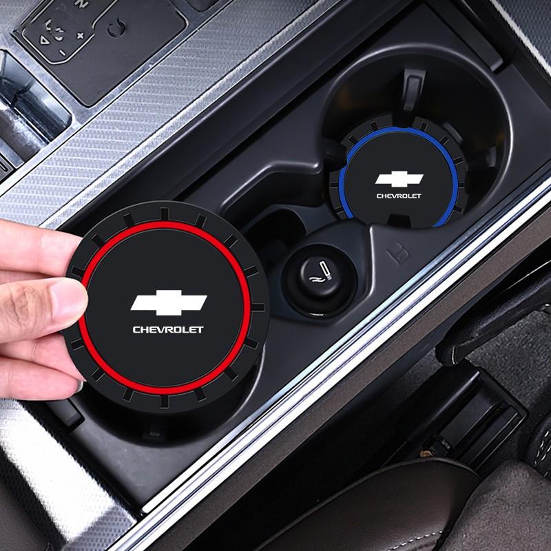 2pcs Chevrolet Emblem Car Coaster, Anti-Slip Silicone Drink Holder, Waterproof Cup Mat for Chevrolet Models, Interior Accessory