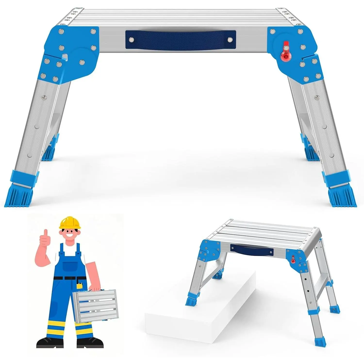 Work Platform 440 Lbs, Folding Step Stool with One-Touch Automatic Fold, 3 Height Adjustment Step Platform, Perfect for RV Cleaning, Home Painting and Reaching High Places, Standard