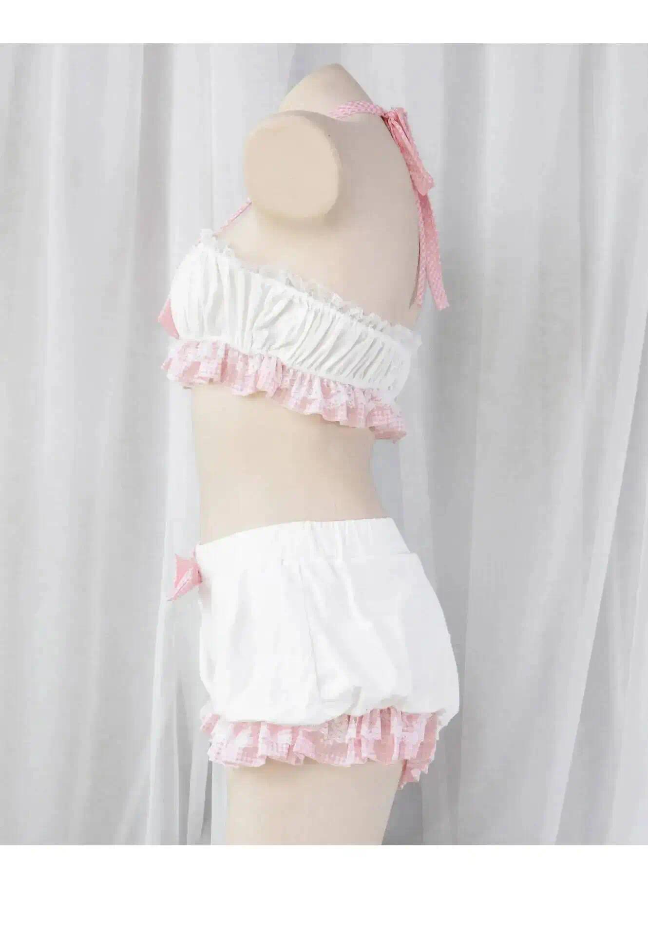 Role Play Costume Bowknot Lace Top Flower Set Lolita Cute Girl Kawaii French Maid Sweet Sexy Pajamas