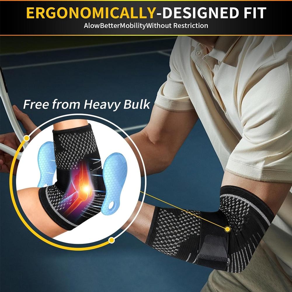Elbow Brace Support, Breathable Elbow Compression Sleeve with Gel Pad for Golfer's, Tennis Elbow & Tendonitis Treatment & Pain Relief, Sports Arm Sleeves