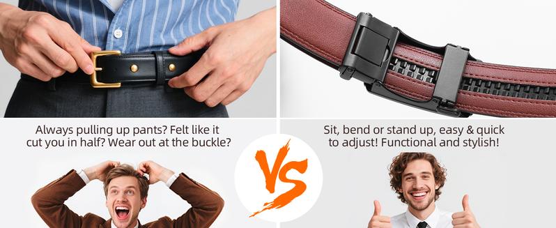 GSOIAX Mens Leather Ratchet Belt Easy Release Adjustable Buckle for Dress & Casual Wear Exquisite Gift Box Packaging Christmas Holidays Idea