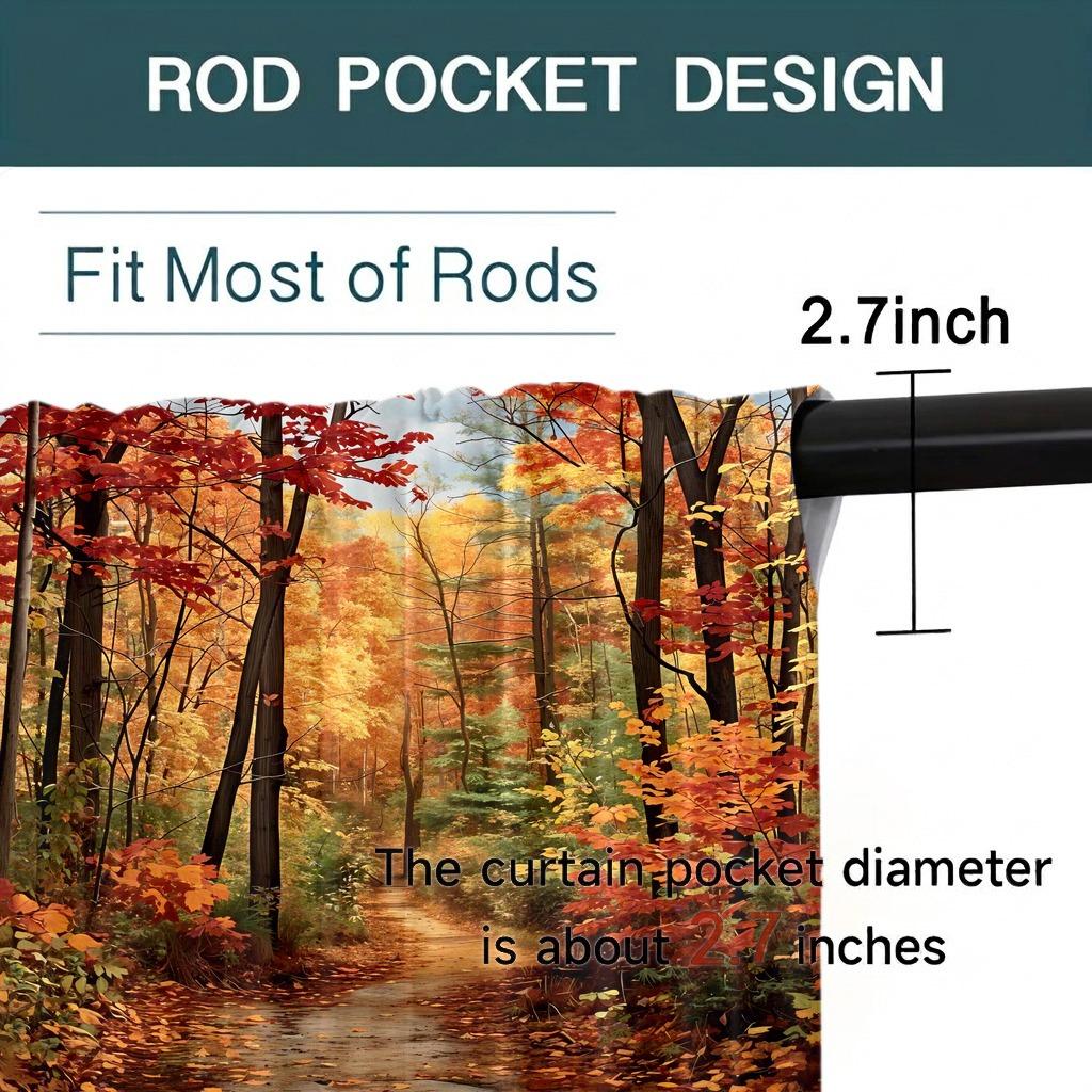 2Pcs Autumn Forest Pathway Window Curtains, Vibrant Fall Foliage Digital Print for Living Room, Bedroom, Study, Hotel, Restaurant Home Decoration, Light Filtering Privacy Protection