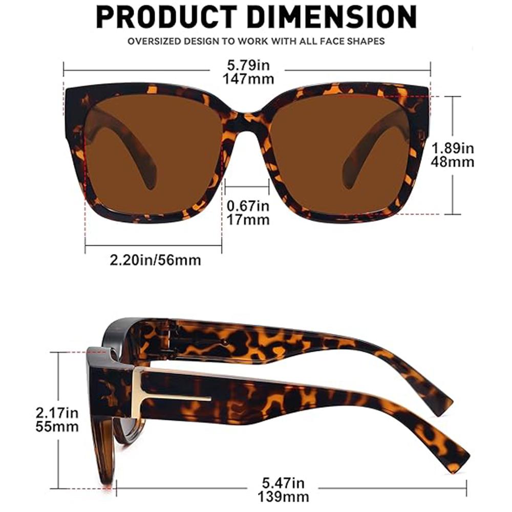 2Pcs Oversized Square Sunglasses for Women Men Frame Polarized UV400 Protection Stylish Comfortable Fit for Driving Fishing Cycling