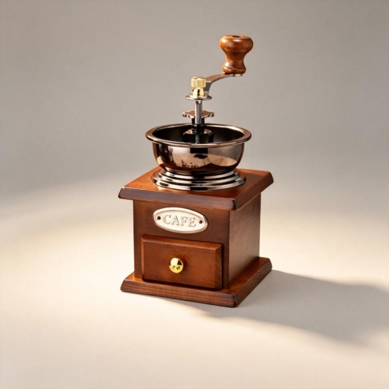 Vintage Wooden Manual Coffee Grinder, Portable Hand Crank Coffee Bean Mill with Collection Drawer, Adjustable Grinding for Camping, Travel, Home & Office Coffee Brewing