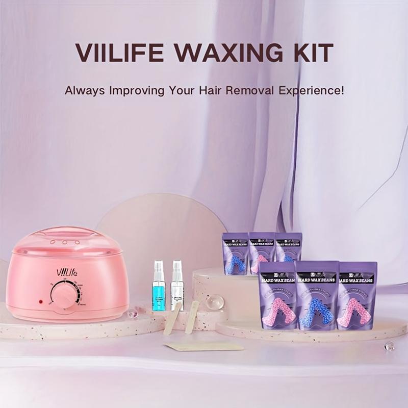 Viilife 6-Piece Hair Removal Wax Set Pink Wax Ball for Face Eyebrows Body Brazilian Lines 43 Accessories Home Salon Grade Hot Melt Wax Set - Cosmetic