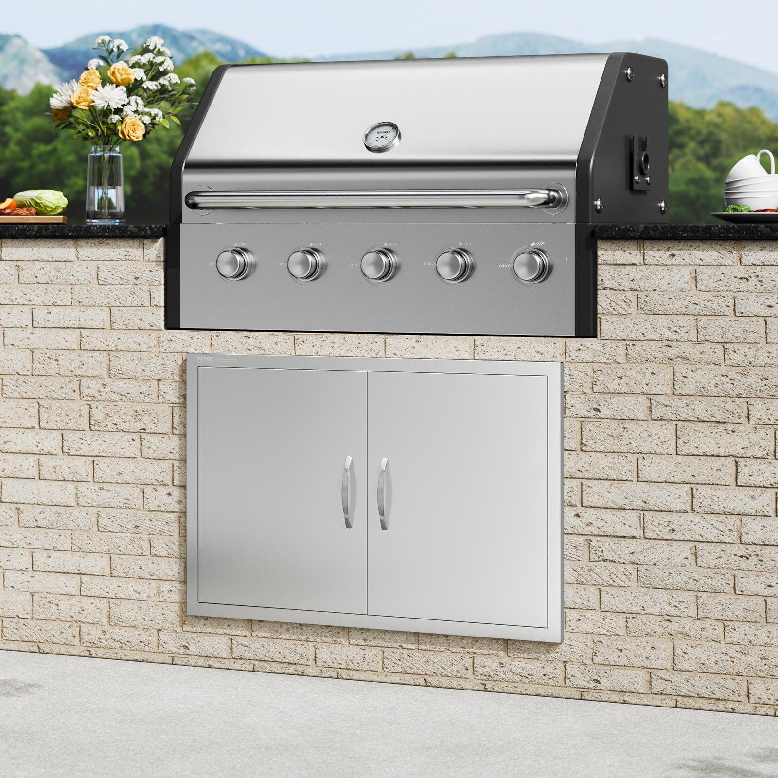 【Summerfinds】VEVOR Stainless Steel Double Vertical Wall BBQ Access Door, 35Wx24H in Flush Mount Door with Handles, for BBQ Island, Grilling Station